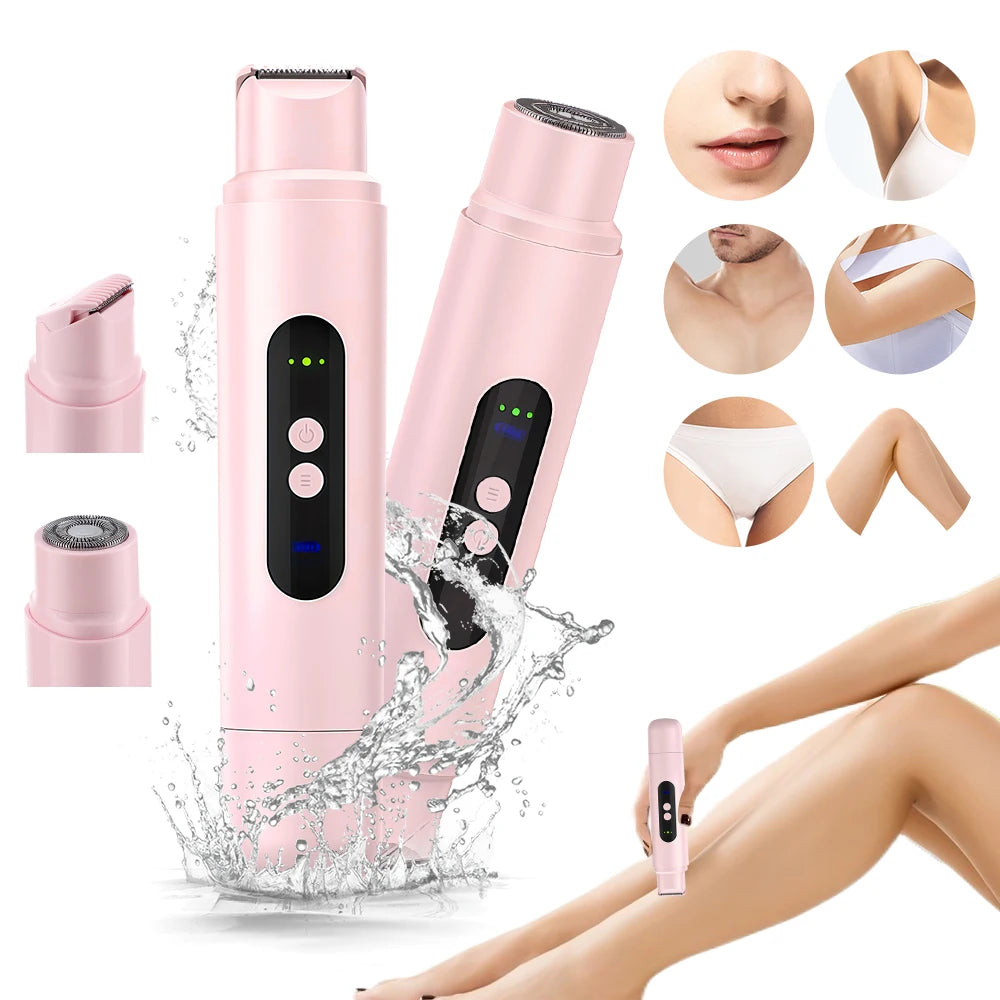 2-In-1 Dual-Head Electric Razor Woman Painless Epilator Leg Bikini Body Hair Trimmer for Women Facial Epilator Hair Remover